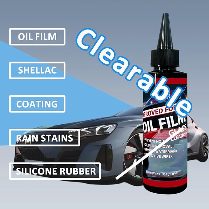 Oil Film Remover for Car Windshield - Glass Cleaner Spray Anti-Fog Rain Repellent - Removes Grease Silicone Water Spots Road Grime - Interior Exterior Windows (2, Fluid Ounces)