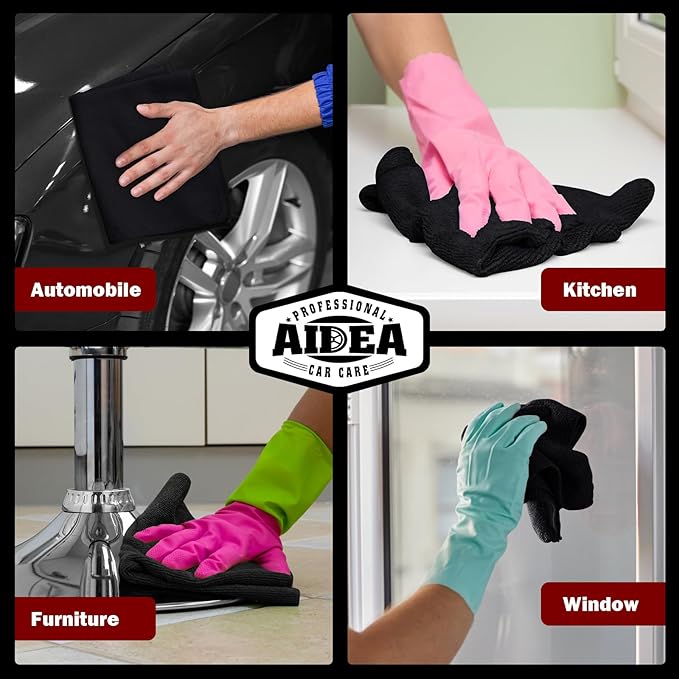 AIDEA Microfiber Cleaning Cloth Black, 400PK, Microfiber Towels for Cars, Shop Towels Cleaning Rags, Premium Wash Cloths, Absorbent Towel for SUVs, House, Kitchen, Commercial, Cleaning Supplies 12×12"