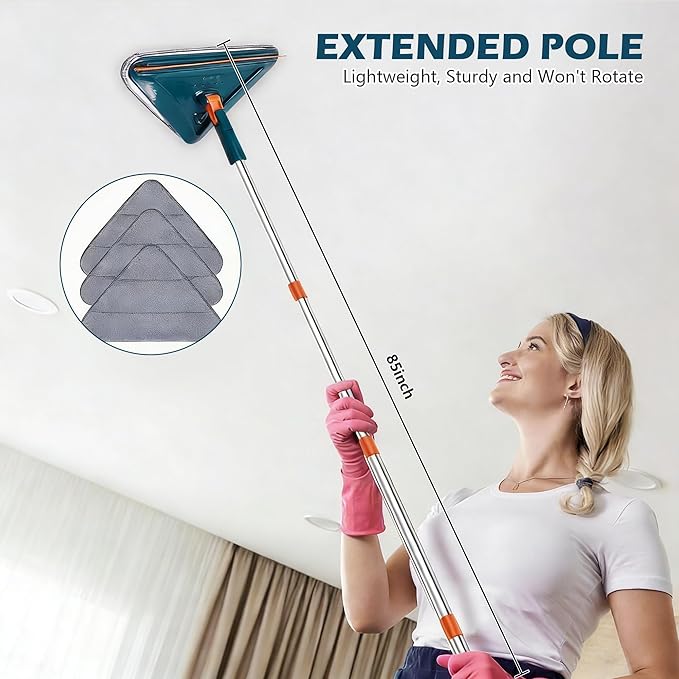 Wall Cleaner Mop with Long Handle, 360° Rotatable Wall Mop, 85“ Baseboard Cleaner Tool Duster for Wall Washer Cleaner Tool for Walls/Dust/Ceiling Fans/Baseboard/Floors