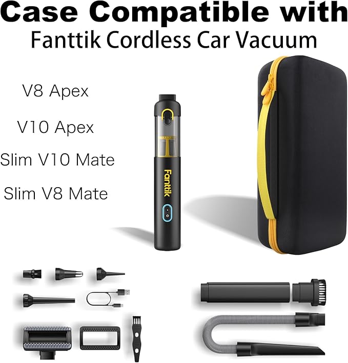 co2CREA Storage Case for Fanttik V8 Apex/Slim V8 Mate/V10 Apex/Slim V10 Mate Portable Mini Cordless Vacuum – Hard EVA Protective Carrying Bag with Accessory Organizer (Black Case)