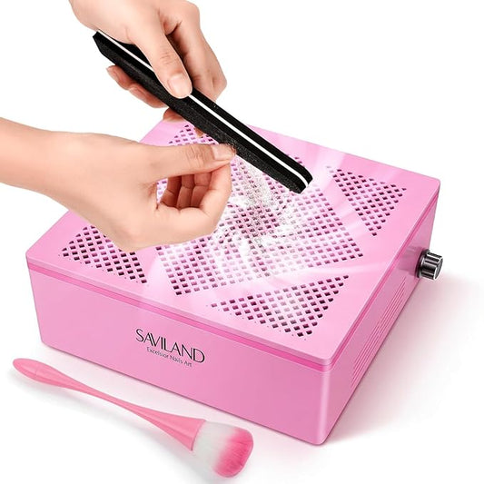 SAVILAND Nail Dust Collector, 60W Powerful Nail Vacuum Dust Collector with Brush, Compact Electric Dust Suction Machine with Reusable Filter Manicure Tool for Acrylic Nail Gel Polishing,Salon & Home