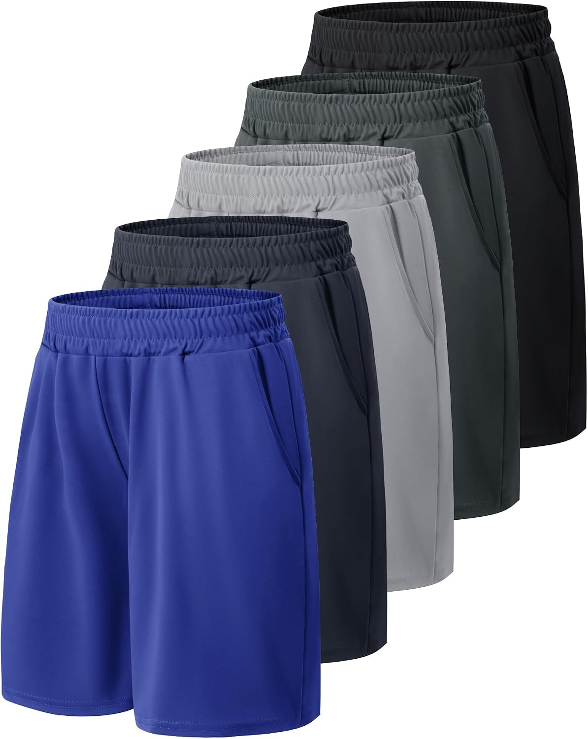 5 Pack Athletic Basketball Boys Shorts - Black Quick Dry Kids Youth Shorts