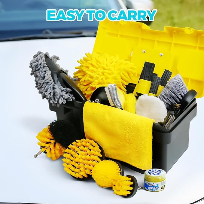 ALFLOD 30Pcs Car Detailing Kit, Car Wash Cleaning Kit, Auto Detailing Drill Brush Set, Car Cleaning Gel, Car Cleaning Supplies for Interior, Exterior, Wheels, Windows