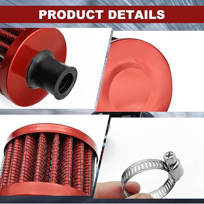 2 Pieces 12mm Universal Air Filter and Crankcase Breather Kit High Flow Cold Air Intake Filter, Turbo Vent Valve Cover Breather for Car Motorcycle Red
