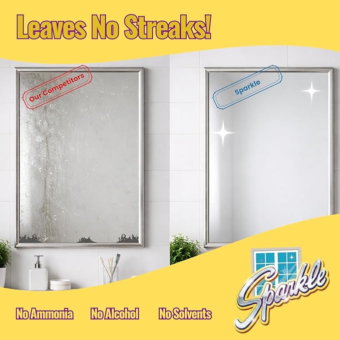 Sparkle Glass Cleaner Refill 1 Gallon (128 Fl Oz) – Ammonia-Free Heavy Duty Streak-Free Formula for Windows, Mirrors & Glass (Pack of 6)