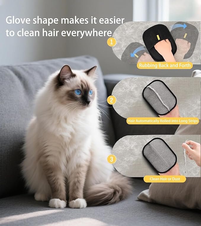 4 in 1 Pet Hair Remover with Glove, Reusable&Effective Cat and Dog Hair Removal Cleaning Tool with 17-Inch Extra Long Handle Multifunctional Fur Lint Brush for Couch,Furniture,Carpet,Clothes,Bedding