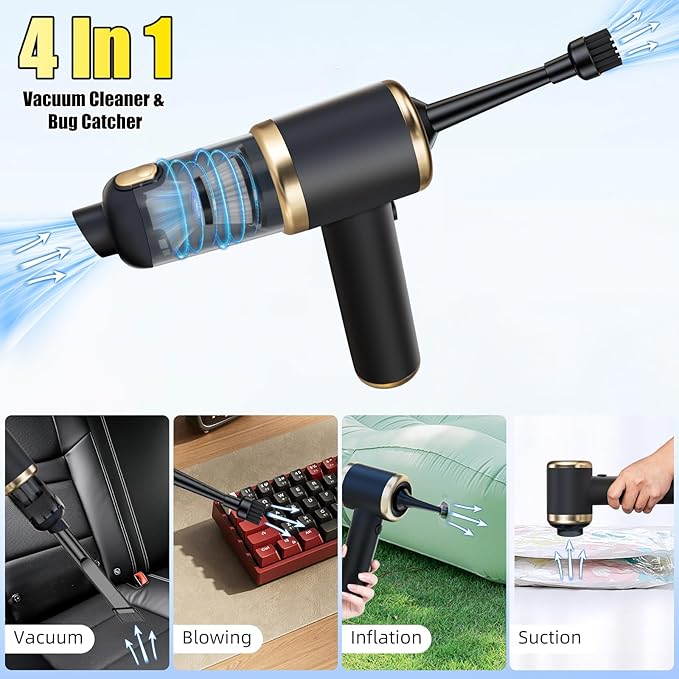 Bug Vacuum Catcher,12000Pa Handheld Car Vacuum Cleaner,4-In-1 Portable Cordless Vacuum Cleaner,Bug Vacuum for Adults Cleaner for Car&Bug Catcher Indoor with USB Rechargeable for Cockroach Spider