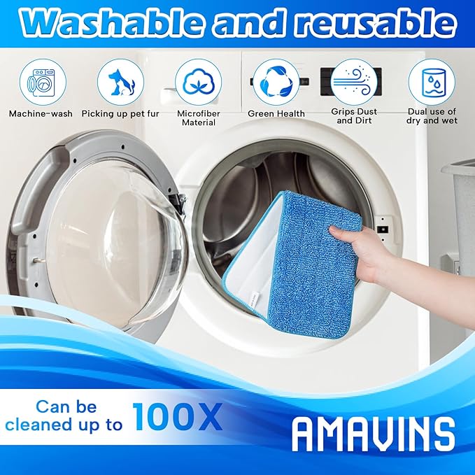 AmaVins 3 Pack Microfiber Cleaning Pads, Reusable Microfiber Mop Pads for 18 Inch Mop, Hardwood Floor Replacement Cleaning Mop Pads, Machine Washes