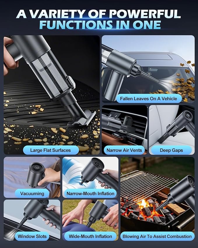 2026 Upgraded Handheld Car Vacuum, Cordless Car Vacuum Cleaner with 15000Pa Strong Suction, Brushless Motor & Filter, 7-in-1 Cleaning Kit, Type-C Charging for Home Office Car Pet (Black)