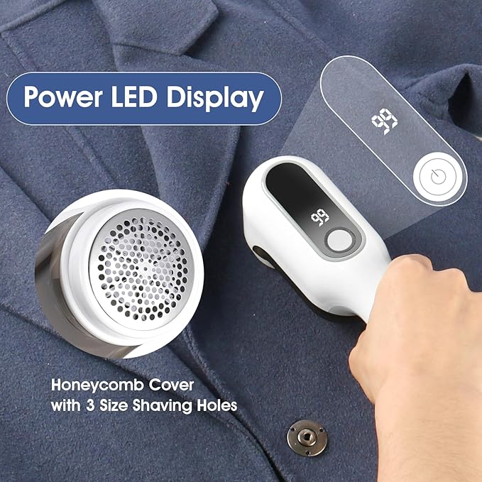 Electric Fabric Shaver Defuzzer - Rechargeable Lint Remover with LED Display, 2-Speed Sweater Pill Remover for Clothes Couch Blanket