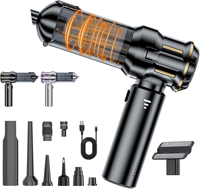Handheld Car Vacuum Cordless, Mini Vacuum Cleaner Rechargeable, 16000Pa Hand Held Vacuum Cleaner Portable, Small Vacuum with Multi-Nozzles, Dust Duster for Car Home Office Pet (Black Gold)