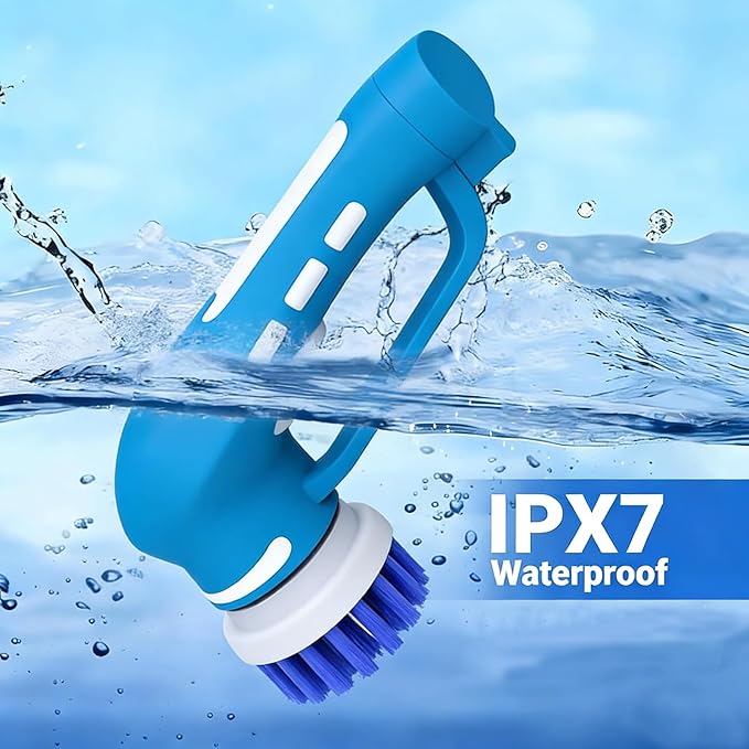 Cordless Electric Spin Scrubber with 6 Brush Heads & 2 Rechargeable Batteries, Power Scrubber for Shower Tile Grout Tub Bathroom Cleaning, IPX7 Waterproof Handheld Scrubber