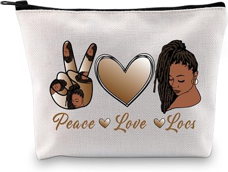 JXGZSO Peace Love Black Women Cosmetic Bag Natural Hair Makeup Bag black Woman Gift Black Owned Business Gift