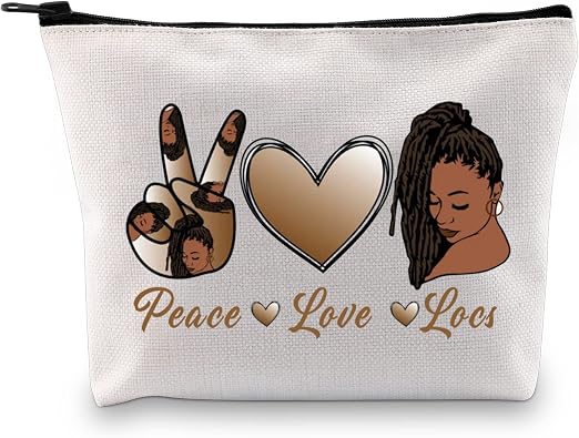 JXGZSO Peace Love Black Women Cosmetic Bag Natural Hair Makeup Bag black Woman Gift Black Owned Business Gift