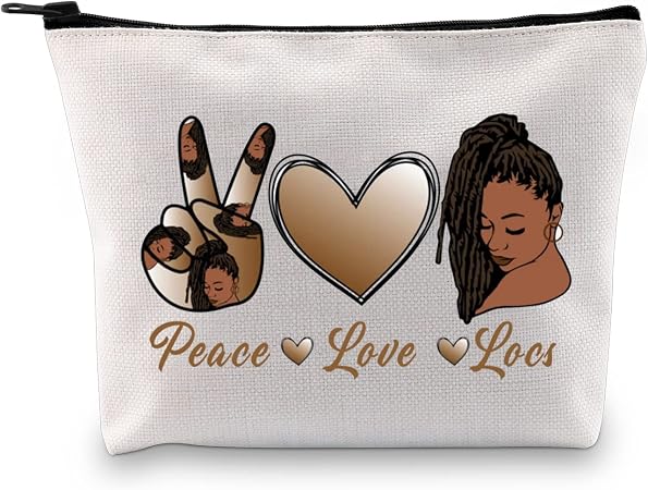 JXGZSO Peace Love Black Women Cosmetic Bag Natural Hair Makeup Bag black Woman Gift Black Owned Business Gift