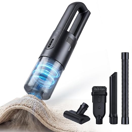 Handheld Vacuum Cordless, Car Vacuum Portable Cordless 30 Mins Rapid Rechargeable Brushless Motor 19000Pa Strong Suction, Portable Vacuum for Car Home with 4 Nozzles (Black)
