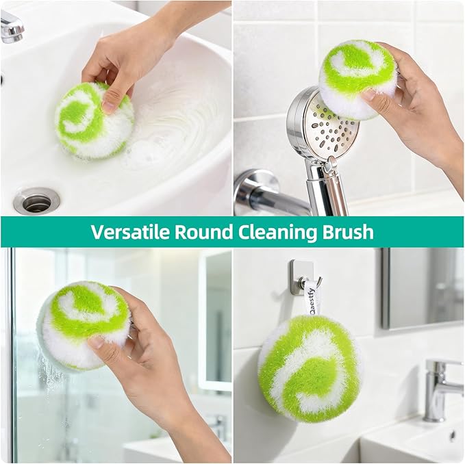 Qaestfy 4-in-1 Tub and Tile Shower Scrubber, 51'' Bathtub Cleaning Brush with Long Handle, Soft & Stiff Bristles Bathroom Scrub Brush, Non-Scratch Shower Cleaner Brush for Cleaning