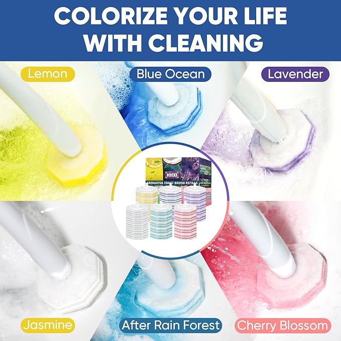 30Ct Aromative Toilet Brush Refills, Toilet Bowl Cleaner Refills, Double-Layer Cleaning Pads Added, Disposable Refill Heads for Toilet Bowl Cleaner Wands, 6 Flavors（Patented）