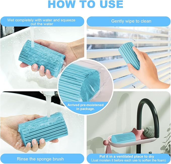 2-Pack Damp Clean Duster Sponge, Magic Sponge Eraser Baseboard Cleaner Tool, Dusters for Cleaning Blinds, Glass, Vents, Railings, Mirrors,Window Track Grooves and Faucets