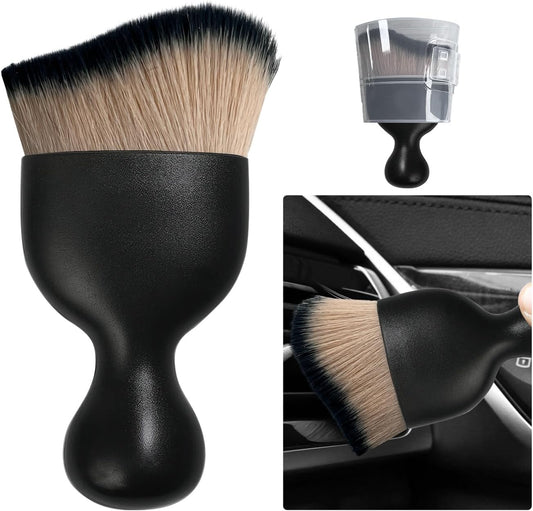 Ziciner Car Detailing Brush, Curved Soft Bristles Auto Removal Dust Collectors, Universal Vehicle Dashboard, Air Conditioner Vents etc Interior Cleaning Tool Accessory (Brown/Black)