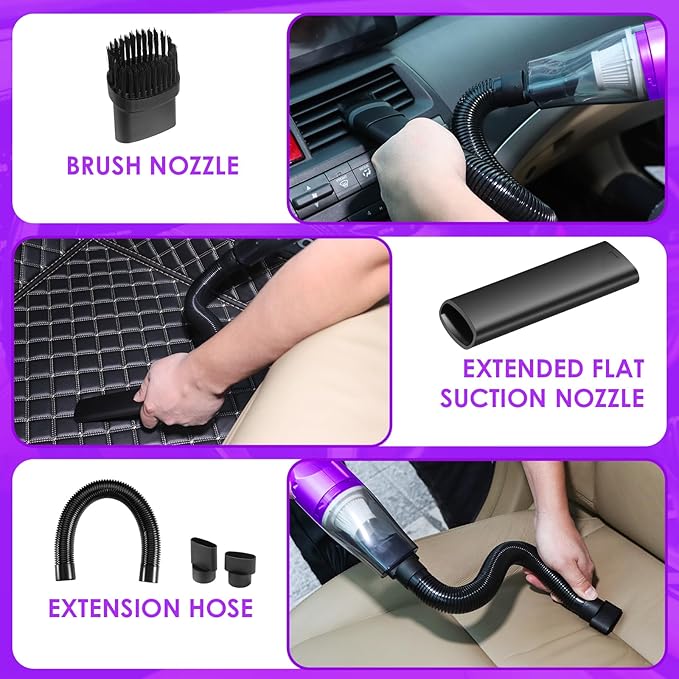 20PCS Car Cleaning Kit, Car Interior Detailing Kit with Purple High Power Handheld Vacuum, Detailing Brush Set, Windshield Cleaner, Cleaning Gel, Complete Auto Accessories for Women