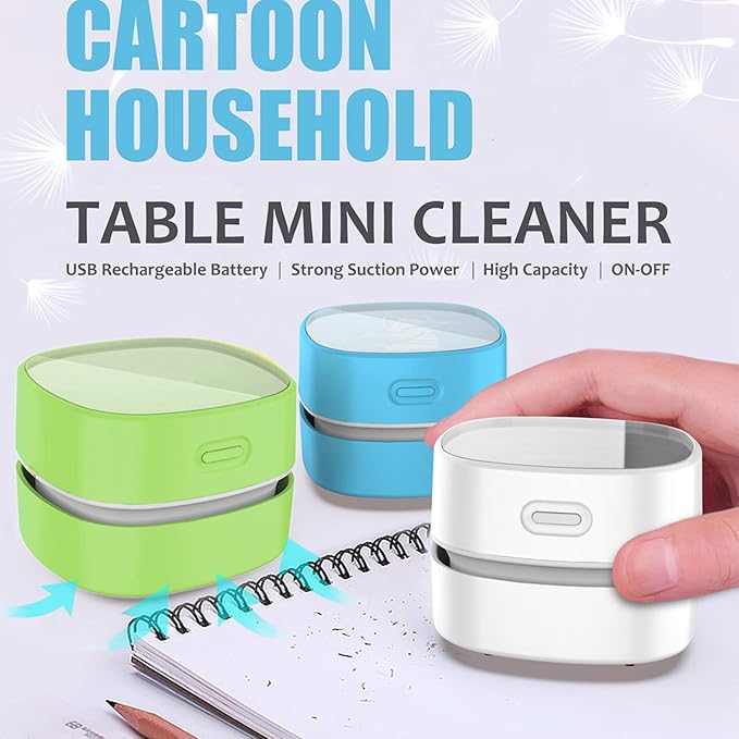 ODISTAR Desktop Vacuum Cleaner,Mini Table dust Sweeper Energy Saving with auto Power-Off Function,High Endurance up to 400 mins,Cordless&360º Rotatable for Keyboard/Home/Office (Green Charging)