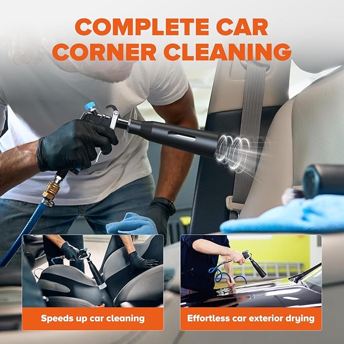Tornado Air Cleaning Gun, Upgraded High Pressure Dryer Air Blow Gun Adjustable Wind Speed, 360° Rotating Nozzle for Thorough Cleaning Car Detailing Tools for Car Interiors & Exteriors