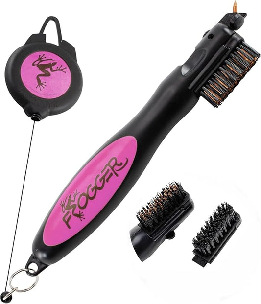 Frogger BrushPro Golf Club Cleaner with Ergonomic Grip and 2.5 ft. Retractable Cord - Sturdy Golf Club Brush and Groove Cleaner for Golfers
