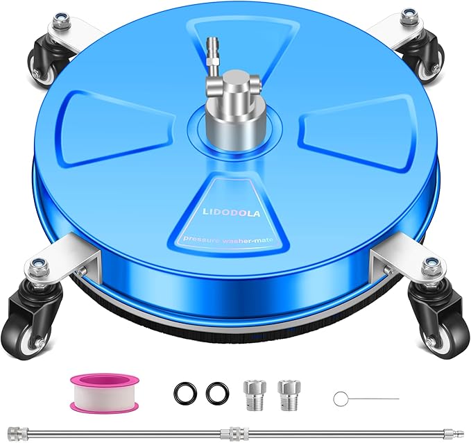 LidoDola 16'' Pressure Washer Surface Cleaner with 4 Wheels - Stainless Steel Surface Cleaner for Pressure Washer Attachment for Concrete, Driveway, Patio, Sidewalk, Deck and Driveways (16 INCH Blue)