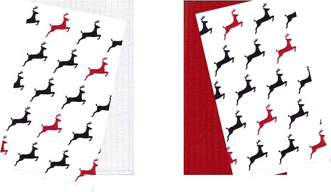 Microfiber Cleaning Towels for Christmas Kitchens Decor, 16 x 19 inch, Set of 4 (Reindeer)