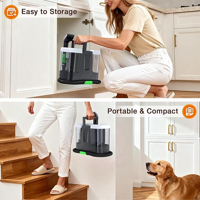Portable Carpet & Upholstery Cleaner, 18Kpa Carpet Cleaner Machine for Deep Stain Removal, Spot Cleaner for Pet Accidents, Area Rugs, Stairs, Car Seats & Couches, Includes Tools & Self-Cleaning