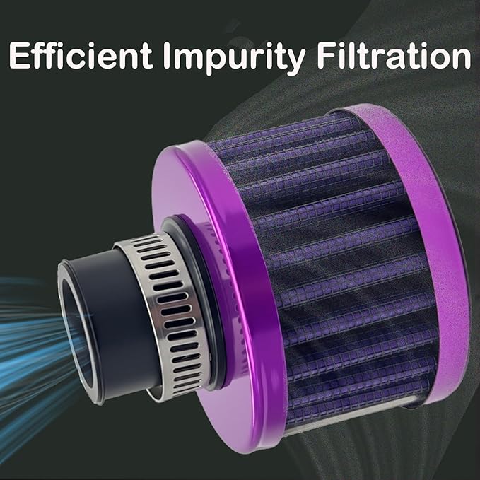 18mm Cold Air Intake Filter, Automotive Cold Air Breather Filter with Adjustable Clamp, Car Valve CoverTurbo Vent Cleaner Accessory, Fits for Car Motorcycle (Purple)