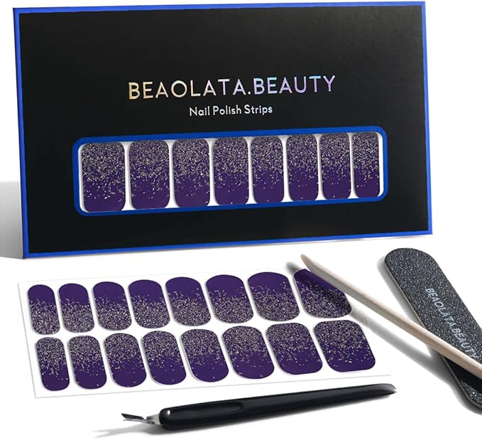 Nail Polish Strips, 32PCS Salon Quality Wraps, Long Lasting Gel Nail Stickers for Women Easy Apply& Remove (Midnight Galaxy Blue)