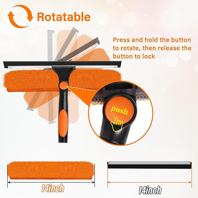 14" Extra-Wide Window Squeegee with Extension Pole, 26FT High Reach Window Cleaning Kit with- 2-in-1 Professional Window Scrubber & 5-20FT Extension Pole, for Indoor & Outdoor High Windows,RVs