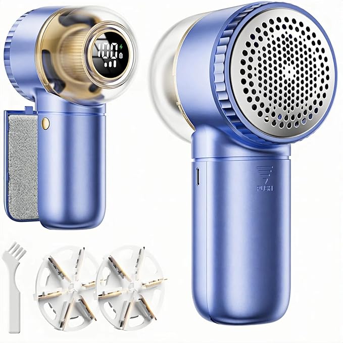 Fabric Shaver with Lint Brush, Large Lint Shaver with Digital Display, 3-Speeds Lint Remover with 6-Leaf Blades, Electric Sweater Shaver to Remove Pilling for Clothes, Furniture