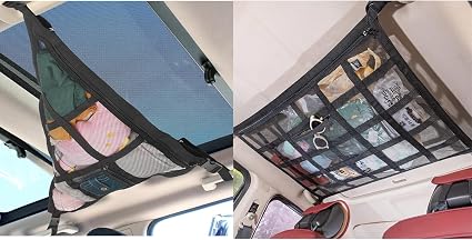 31.5"x21.6" Car Ceiling Cargo Net-Fits Cars + Heavy Duty Cargo Net Trunk Bed Organizer with Metal Hooks - Enhance Your D