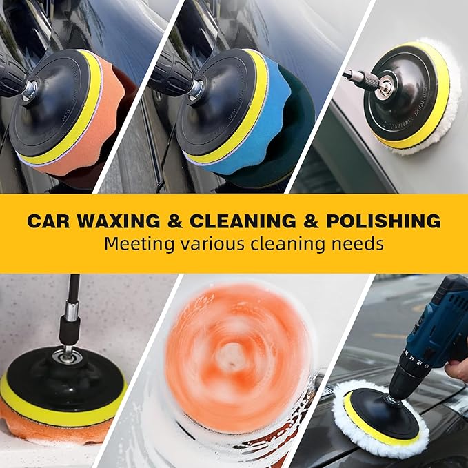 15 Pcs Drill Brush Attachments Set Fluffy Soft and Hard Bristles Horsehair Brush Cleaning Kit Scrub Sponge Polishing Pads for Home Bathroom Car Kitchen Corners Sink Stubborn Stains Tiles