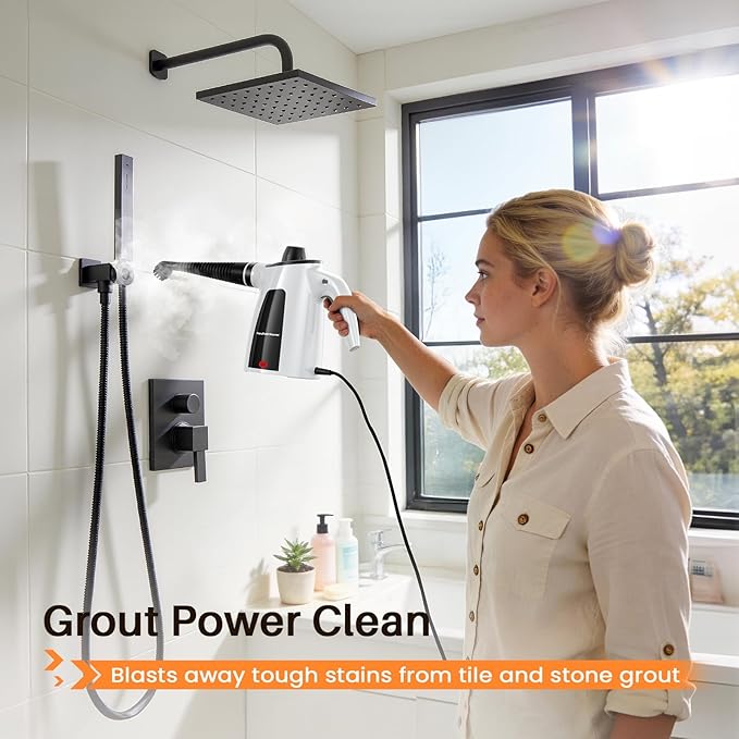 LABIGO Steam Cleaner, Pressurized Handheld Multi-Surface Natural Steam Cleaner with 12pcs Accessory & Safety Lock, Portable Steamer for Cleaning Home, Kitchen, Bathroom, Car, Upholstery, Grout, Window