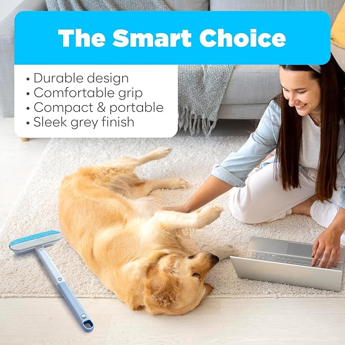 Pet Hair Removal Tool, Reusable Pet Hair Remover for Furniture, Couch, Carpet & Bedding, 17.3" Handle, Wide 7.3" Head, Mini Detail Brush, Easy Clean