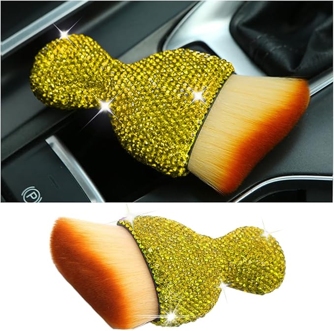 zipelo Auto Interior Dust Brush, Car Detailing Cleaning Brush with Diamond, Bling Handle Soft Bristles Dusting Tool, Scratch Free Dirt Clean Brushes for Vehicle Air Conditioner Vent (Yellow)
