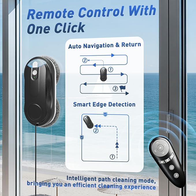 KKI Window Cleaning Robot, Automatic Window Cleaner Robot, Dual Spray, Max 3200Pa, AI Path Planning & Edge Detection, Remote Control for High-Rise Windows, Glass,Door,10xCloths, X3