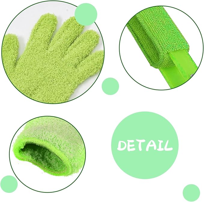 Leaf Cleaning Tongs with 2 Removable Sleeves and 1 Dusting Glove, Washable Reusable Microfiber Sleeves and Gloves Plants Cleaning Set for House Plants, Window Blind (Green)