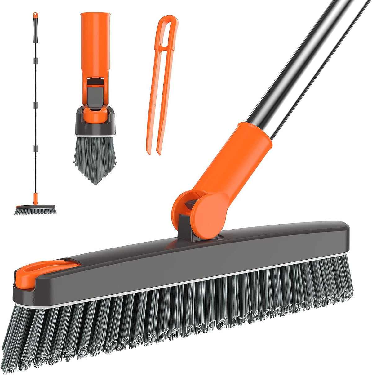 Heavy Duty Grout Scrub Brush with Long Handle & Hair Clip