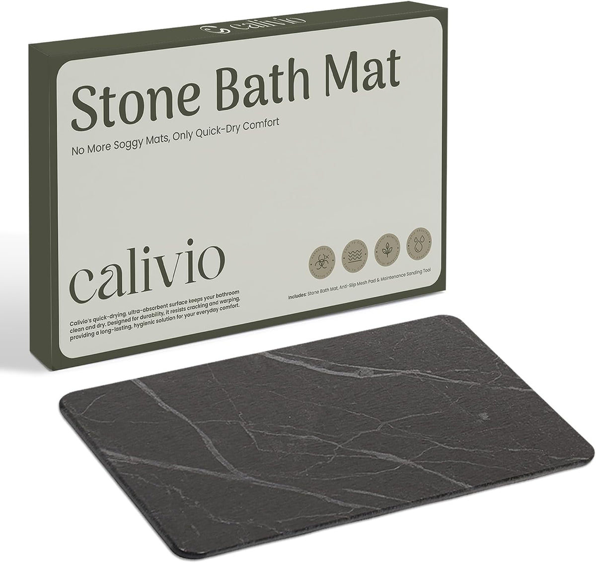 Quick Dry Shower Stone Bath Mat, Super Absorbent & Non-Slip 24 x 16 Inch Diatomaceous Earth Mat, Durable & Easy to Clean Diatomite Bath Mat for Bathroom Floor/Kitchen (Charcoal)
