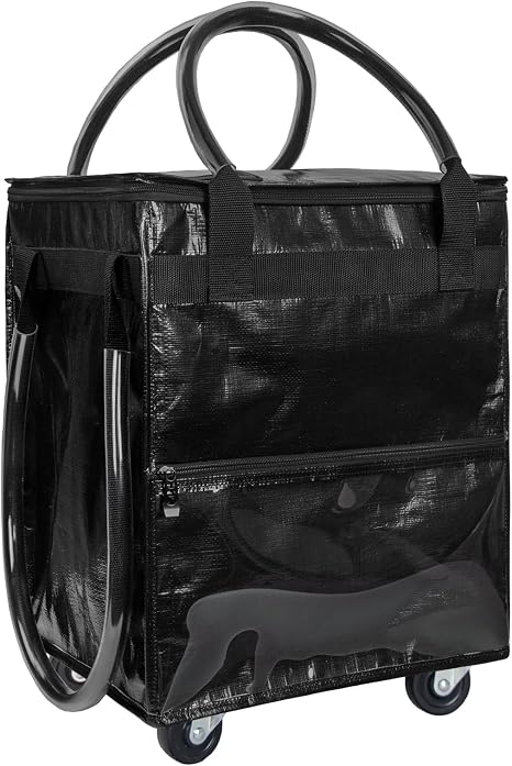 Small Black Reusable Grocery Bag on Wheels, Folding Rolling Tote