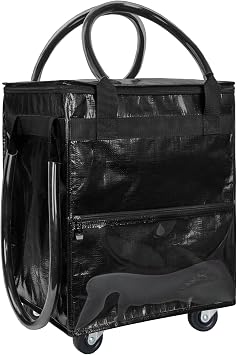 Small Black Reusable Grocery Bag on Wheels, Folding Rolling Tote