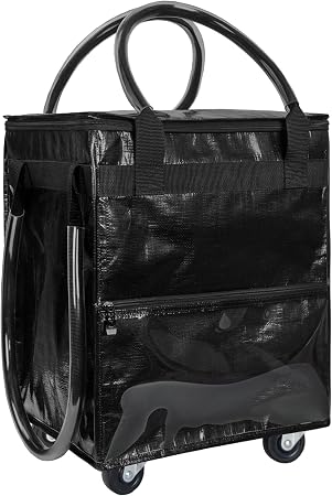 Small Black Reusable Grocery Bag on Wheels, Folding Rolling Tote