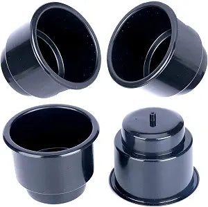 (Set of 4) Amarine-Made Black Recessed Drop in Plastic Cup Drink Can Holder with Drain for Boat Car Marine Rv - Black