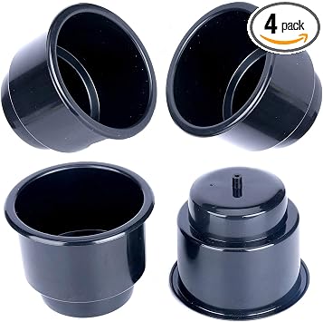 (Set of 4) Amarine-Made Black Recessed Drop in Plastic Cup Drink Can Holder with Drain for Boat Car Marine Rv - Black