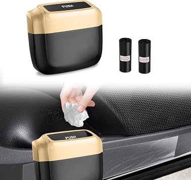 Car Trash Can with Lid, Mini Auto Garbage Can with 60 Trash Bags, Leakproof Automotive Garbage Container Bin, Multipurpo